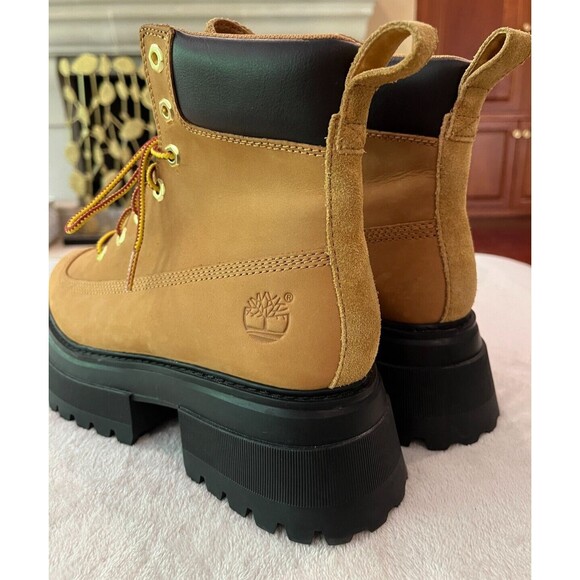 NEW Timberland Boots Women's Size 8 Sky 6-inch Wheat Tan in Lace Up Platform - Picture 5 of 10